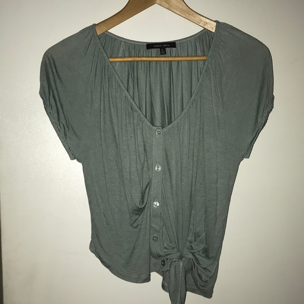 Teal Button Down Crop Top, Side Bow/Knot